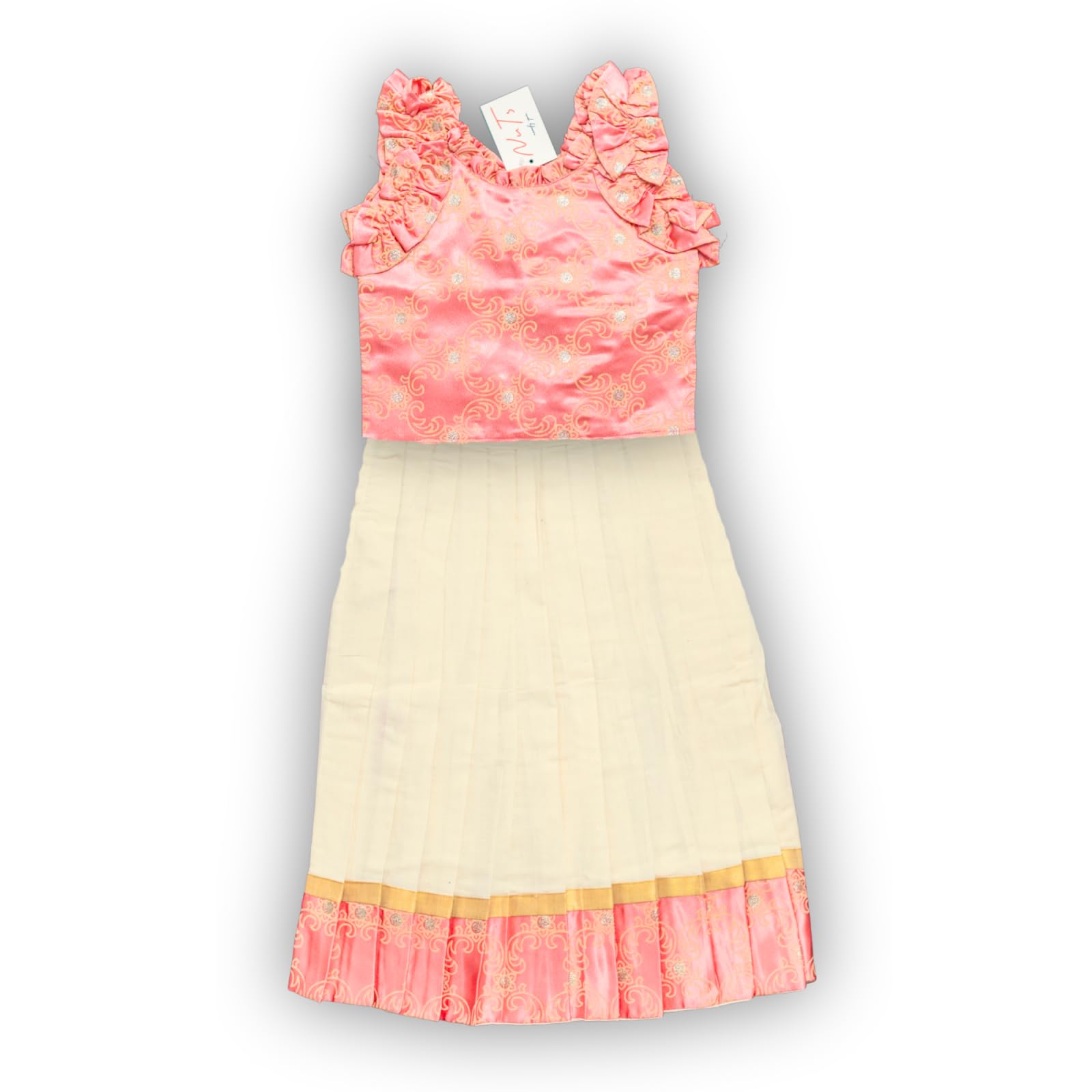 Skirt & Top Set for Girls: Traditional Onam Attire From NutsClothing | Pink | Dark Green | Light Green | Maroon | Wine | For Ages 6 Months to 7 Years