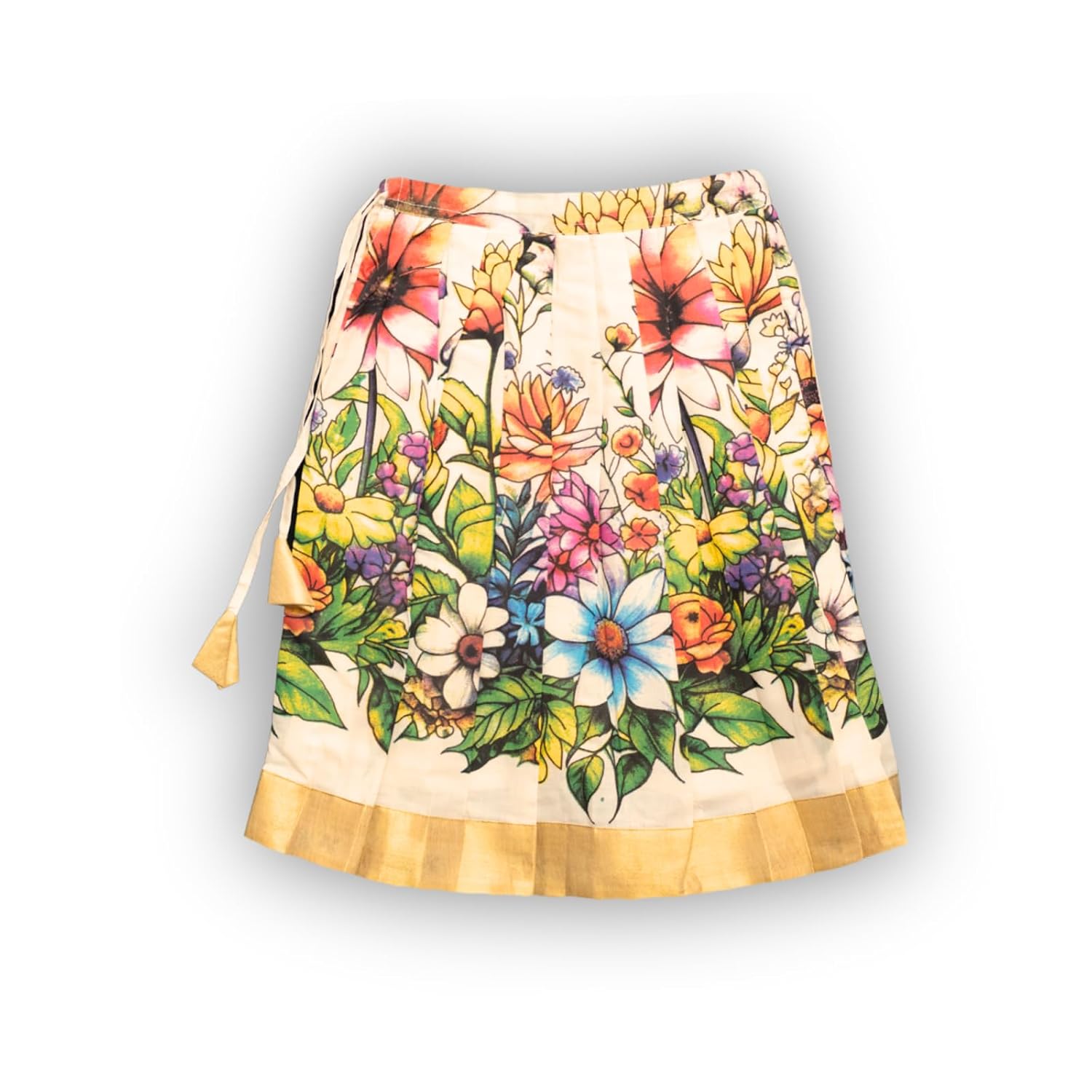 Skirt & Top Set for Girls: Traditional Onam Printed Attire From NutsClothing | Green | Red | For Ages 6 Months to 7 Years