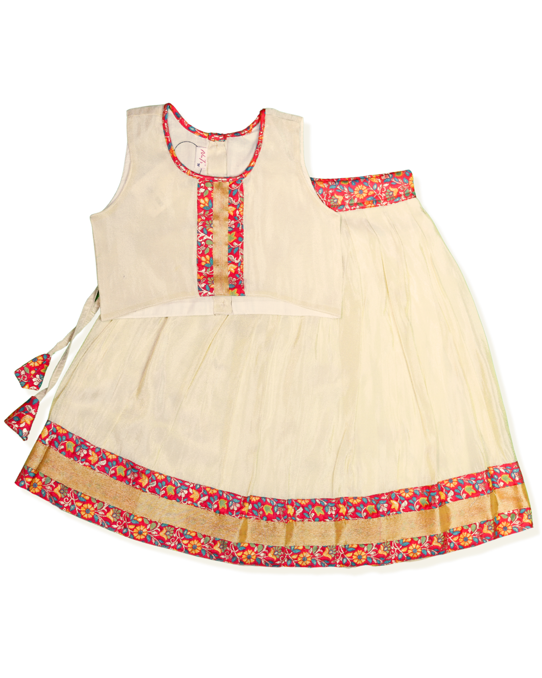 Cream Red Gold Trim Frock