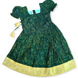 Deep Green Gold Vine Embroidered Frock