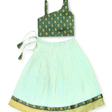 Green Gold Embroidered One-Shoulder Set