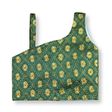 Green Gold Embroidered One-Shoulder Set
