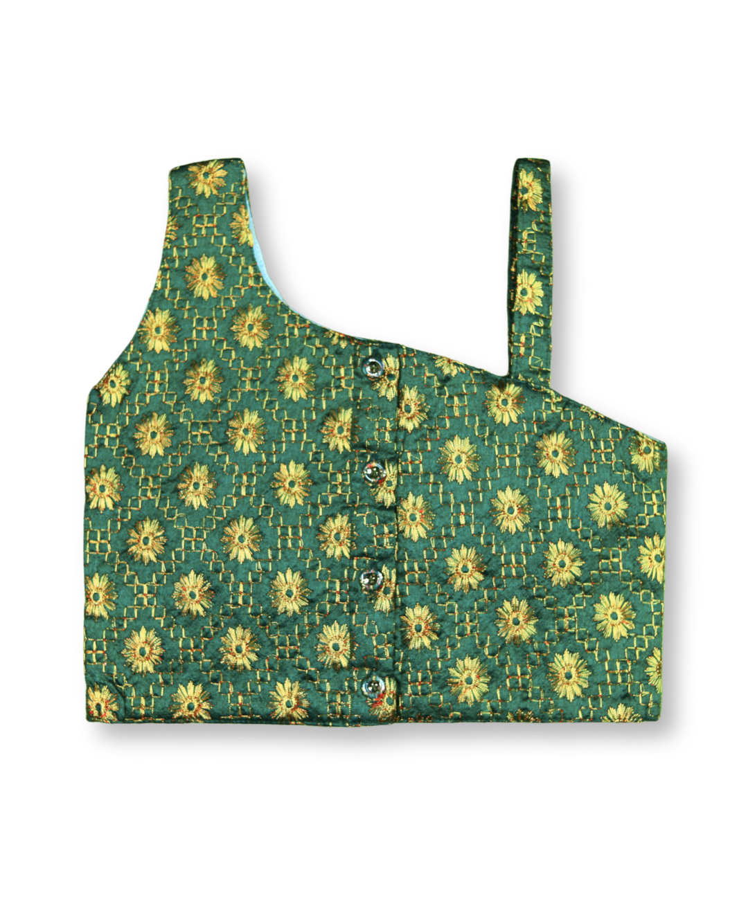 Green Gold Embroidered One-Shoulder Set
