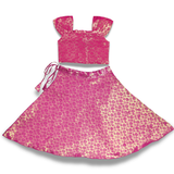 Magenta Brocade Onam Skirt Set