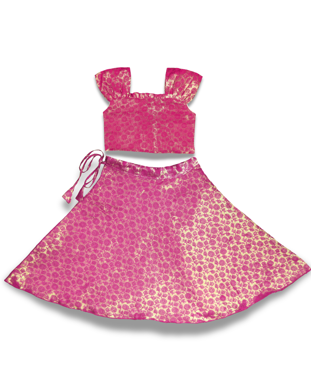 Magenta Brocade Onam Skirt Set