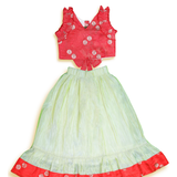 Mint Red Floral Ruffle Skirt Set